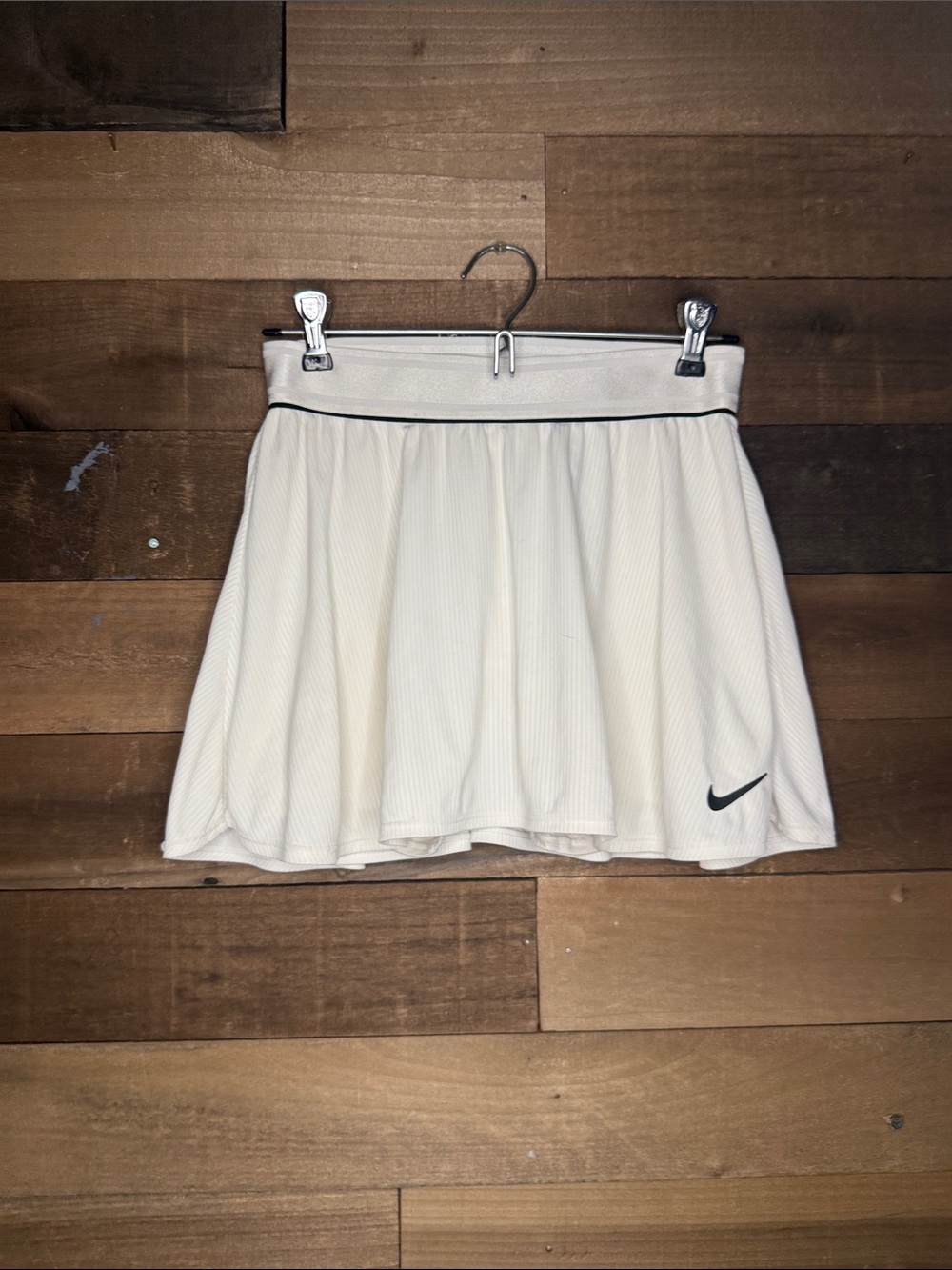 Nike Cream Flared Tennis Skirt with Black Piping